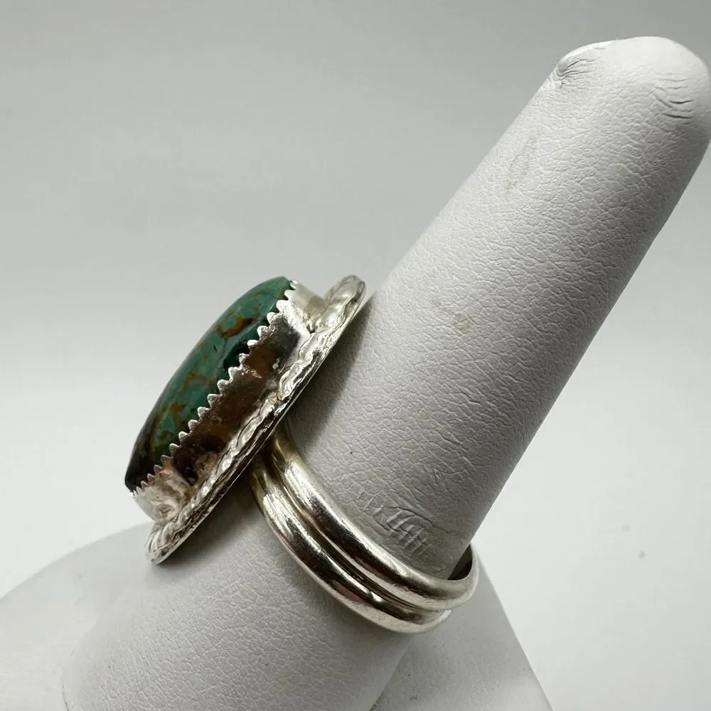 Possible Navajo,‎ stamped Turquoise and sterling silver ring, size 9!